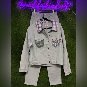 Easel Green Jacket and Pants Set with Plaid Collar